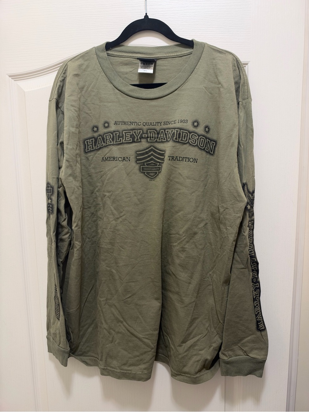 Harley-Davidson Olive Green Long Sleeve Graphic Tee with Sleeve Print